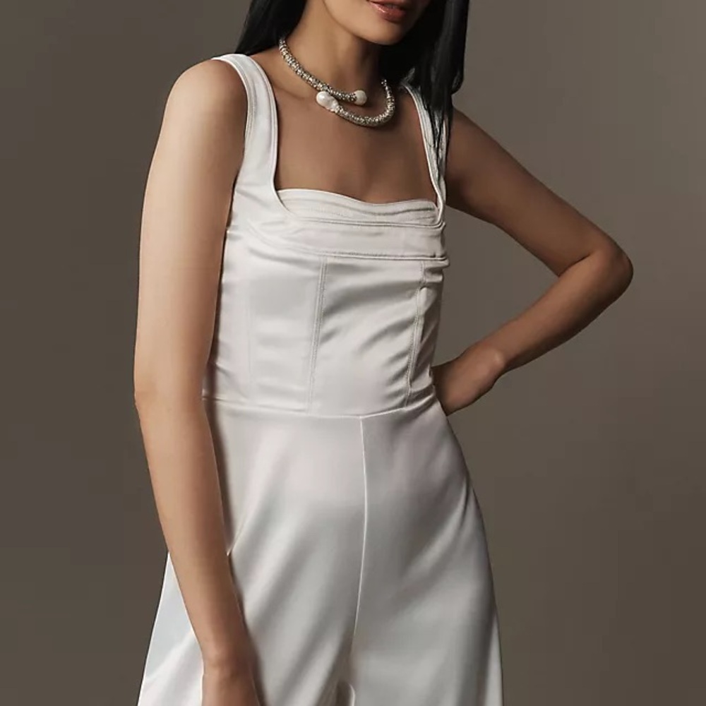 BHLDN Sleeveless Satin Flared Jumpsuit